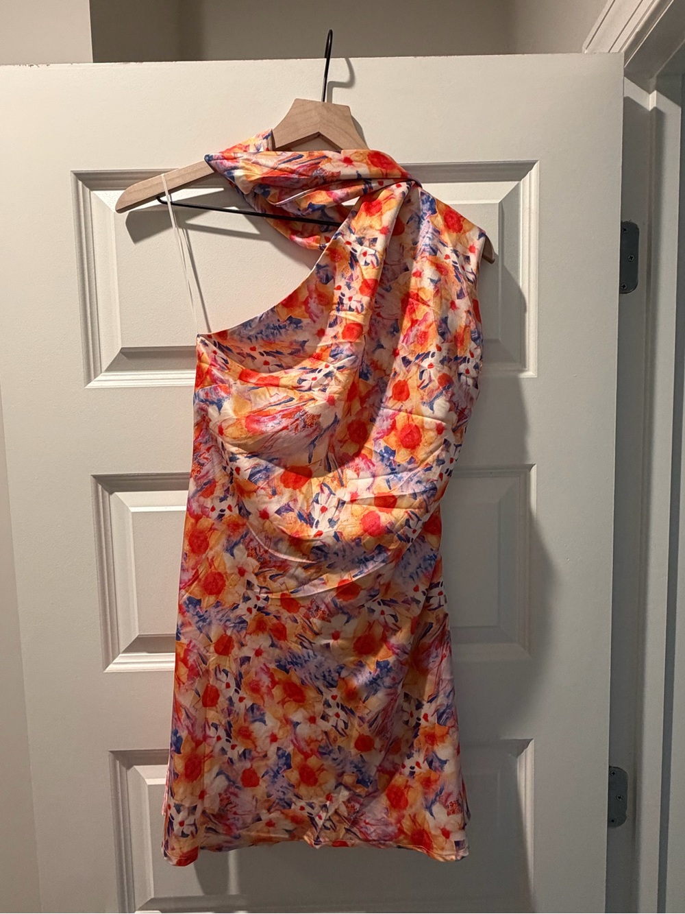 Hello Molly Luxe Arrival Satin Dress in Orange and Pink
